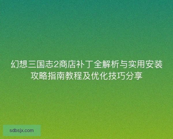 幻想三国志2商店补丁全解析与实用安装攻略指南教程及优化技巧分享